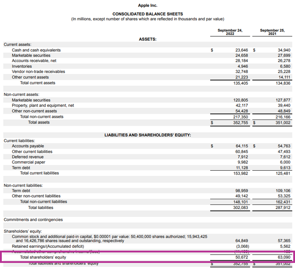 Book Value Example Apple